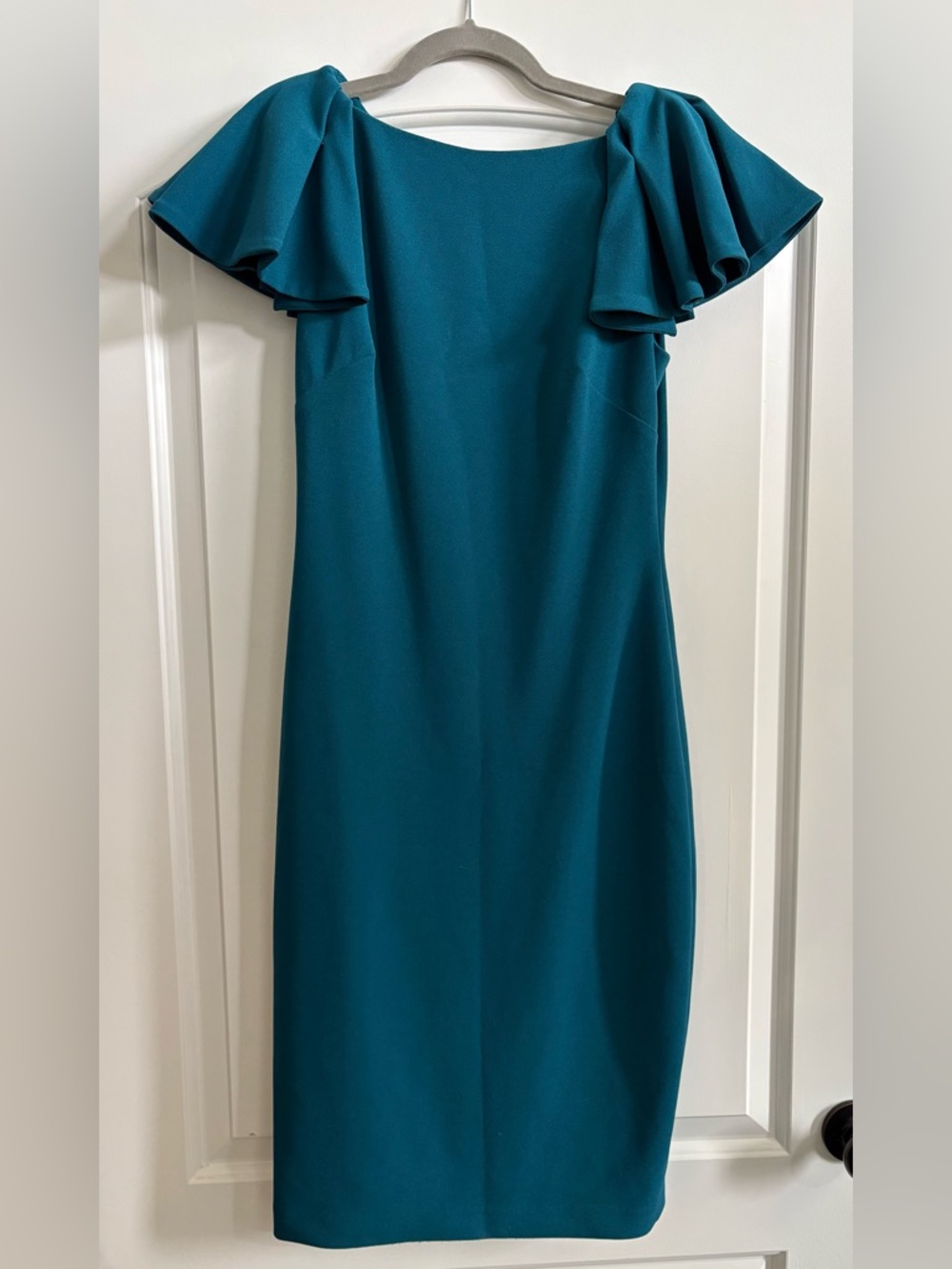 Badgley Mischka Teal Midi Dress with Flutter Sleeves